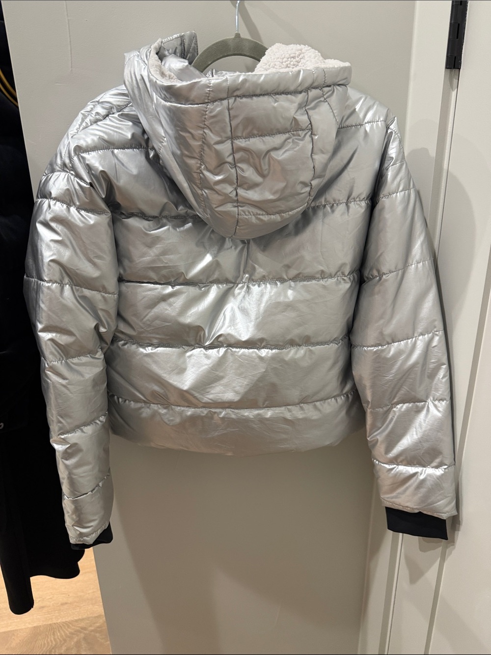 aerie Metallic Silver Puffer Jacket with Sherpa Hood - Picture 2 of 2